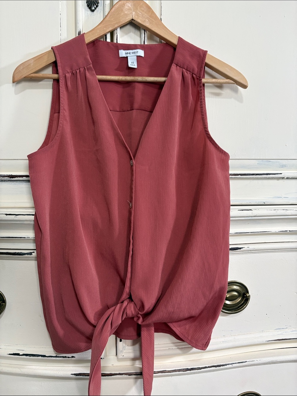 Nine West Rose Tie-Front Sleeveless V-Neck Top